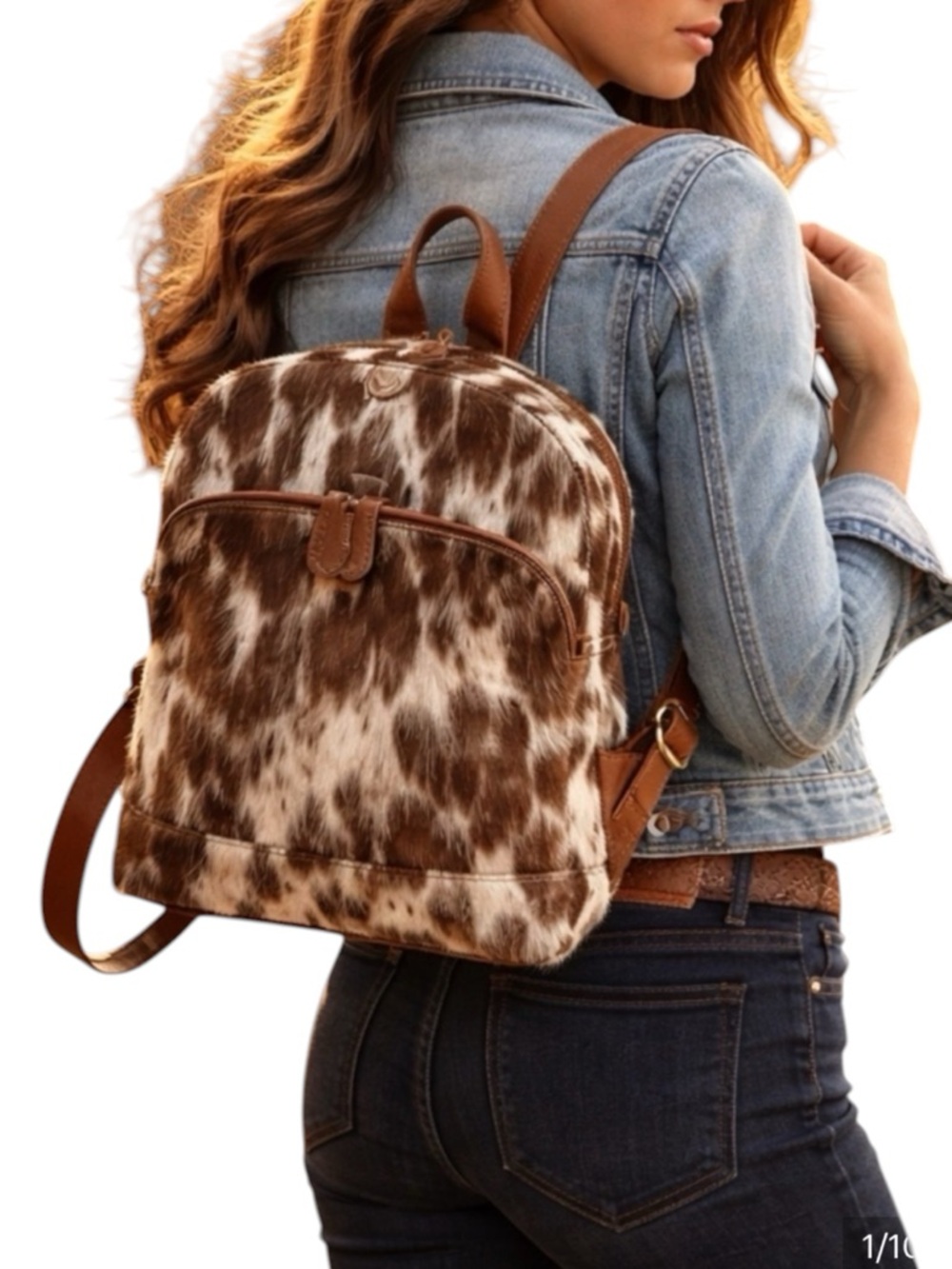 Small Cowhide Leather Backpack | Western Boho Tan Brown White Boutique Bag NWT